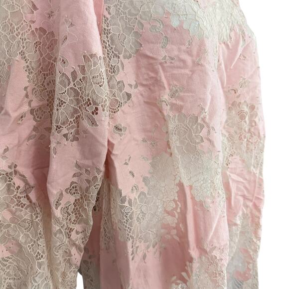 Linea by Louis Dell'Olio Pink Lace Sheer 3/4 Sleeve Womens Top Shirt sz 14 - Picture 3 of 16